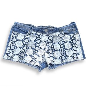 White Floral Lace overlay Denim Jean Shorts